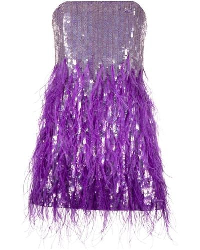 retroféte Anastasia Strapless Feather-trimmed Sequined Crepe Mini Dress - Purple