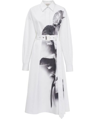 Alexander McQueen Hemdkleid mit Orchideen-Print - Weiß