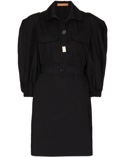 Rejina Pyo Puff-sleeve Belted Shirtdress - Black