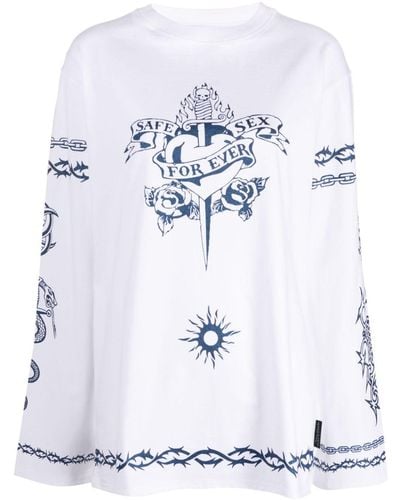 Jean Paul Gaultier T-shirt a maniche lunghe con stampa - Bianco