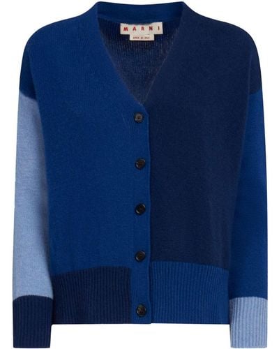 Marni Colour-block Cashmere Cardigan - Blue