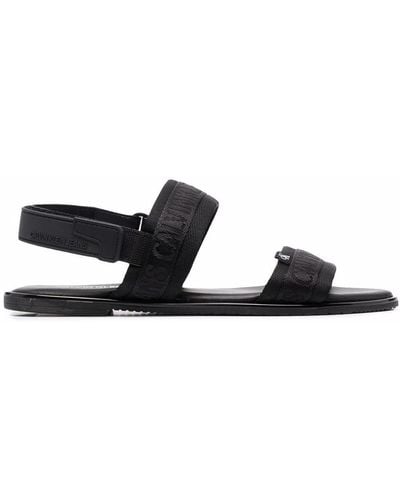 Calvin Klein Logo-embroidered Double-strap Sandals - Black