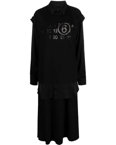 MM6 by Maison Martin Margiela Numbers-motif Cotton Midi Dress - Black