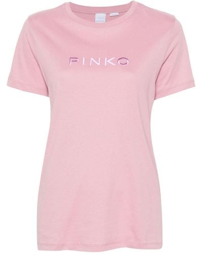 Pinko T-shirt en coton à logo brodé - Rose