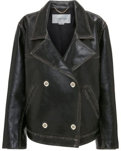 Victoria Beckham Double-breasted Leather Jacket - Black