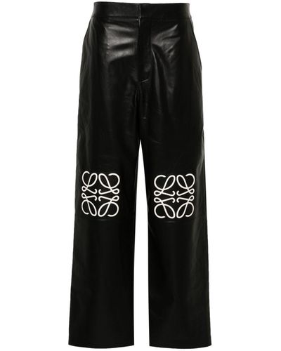 Loewe Leather baggy Pants With Logo - Black