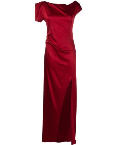 Del Core Draped Asymmetric Satin Gown - Red