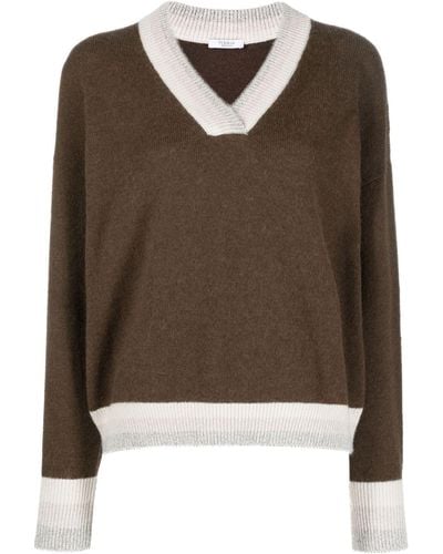 Peserico Contrast-trim V-neck Sweater - Brown
