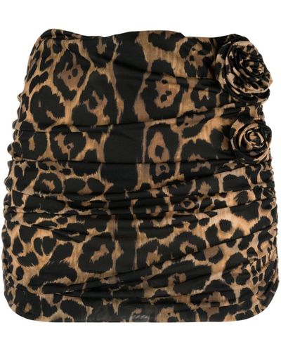Blumarine Leopard-print Gathered Miniskirt - Black