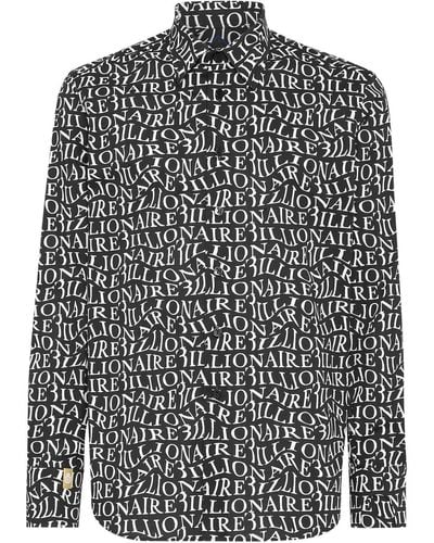 Billionaire Chemise en coton stretch à logo imprimé - Noir