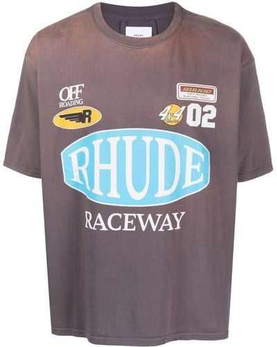 Rhude T-shirt Raceway con stampa - Grigio