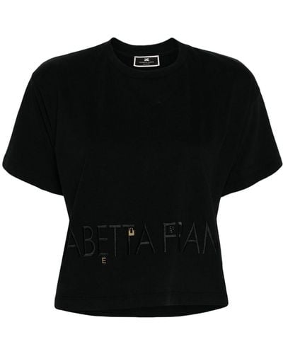 Elisabetta Franchi T-Shirt mit Logo-Stickerei - Schwarz
