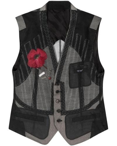 Undercover Floral-appliqué Embroidered Waistcoat - Black