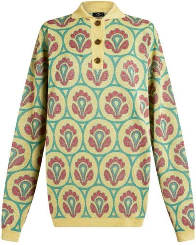 Etro Floral-jacquard Polo Sweater - Green