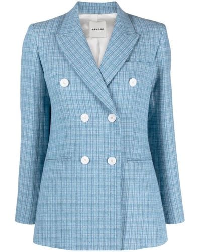 Sandro Double-breasted Tweed Blazer - Blue