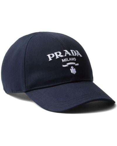 Prada Logo-embroidered Drill Cap - Blue