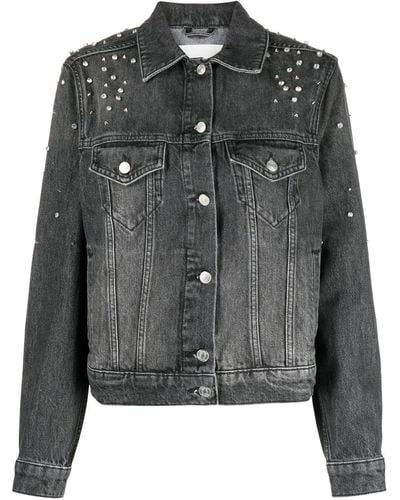 Ba&sh Crystal-studded Stonewash Jacket - Gray