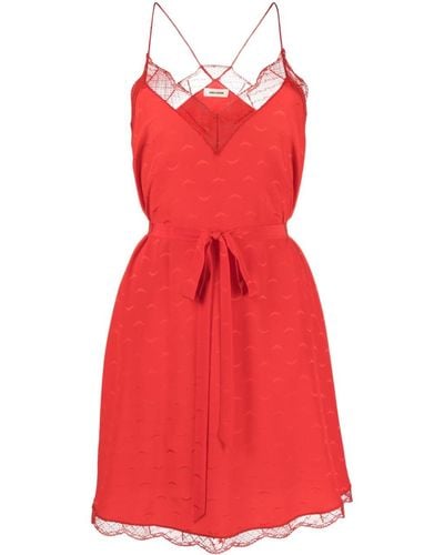 Zadig & Voltaire Christy Jac Wings-motif Lace-trim Silk Dress - Red