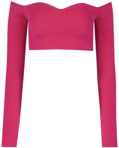 Nina Ricci Sweetheart-neck Off-shoulder Cropped Sweater - Pink