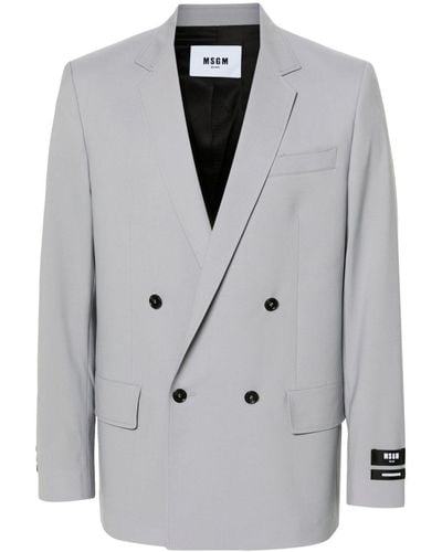 MSGM Logo-patch Double-breasted Blazer - Gray
