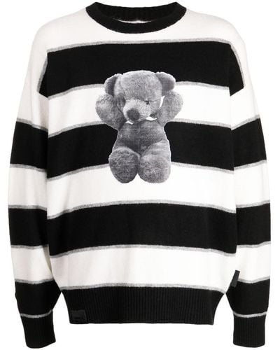 Izzue Striped Crew-neck Sweater - Black