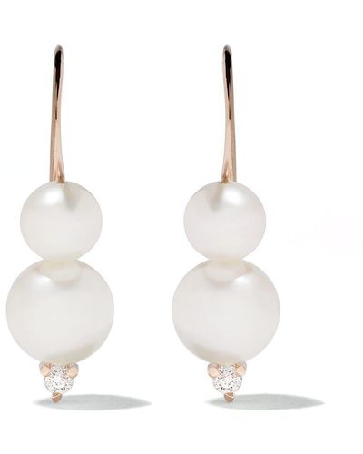 Mizuki Pendientes en oro amarillo de 14kt con diamantes y perlas - Blanco