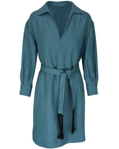 Agnona Tie-waist Linen Midi Dress - Blue