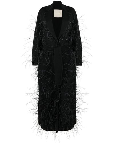 Elie Saab Feather-embellished Tied-waist Coat - Black
