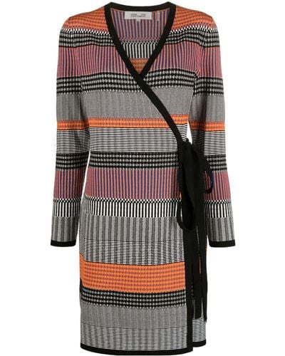 Diane von Furstenberg Brigid Geometric-pattern Ribbed-knit Wrap Dress - Gray