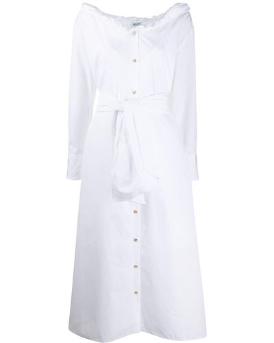 KENZO Tie-waist Button-through Midi Dress - White