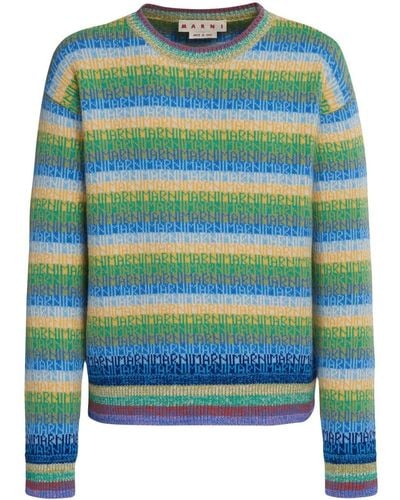 Marni Logo Intarsia-knit Wool Sweater - Blue