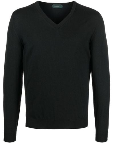 Zanone V-neck Knitted Jumper - Black