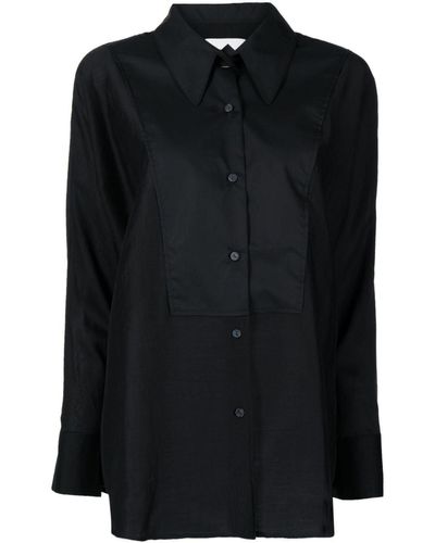 GOODIOUS Semi-sheer Panelled Shirt - Black