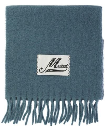 Marni Logo-appliqué Alpaca-blend Scarf - Blue