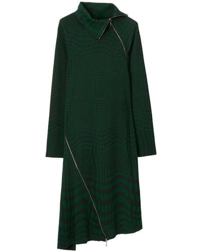 Burberry Warped-print Wool-blend Midi Dress - Green