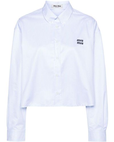 Miu Miu Chemise rayée à logo brodé - Blanc