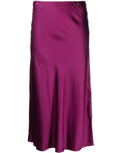 Patrizia Pepe High-waisted Satin Midi Skirt - Purple