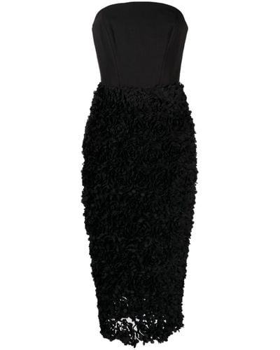 Marchesa Floral-embroidery Strapless Midi Dress - Black