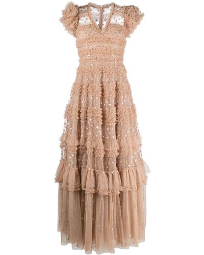 Needle & Thread Vivian Ruffled Sequinned Gown - Natural