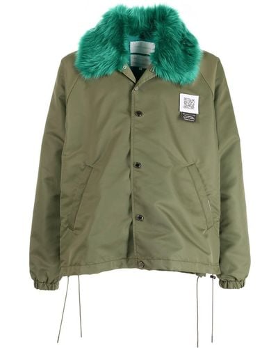 Fumito Ganryu Faux Fur-trim Shirt Jacket - Green