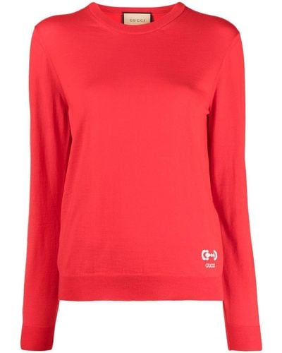 Gucci Jersey con cuello redondo y logo - Rojo