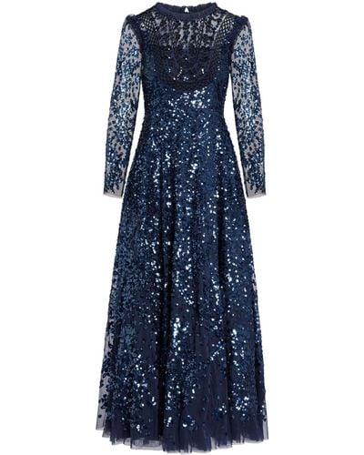 Needle & Thread Sequinned Semi-sheer Maxi Dress - Blue