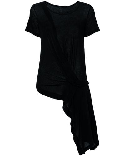 Yohji Yamamoto Draped-detail asymmetric T-shirt - Schwarz