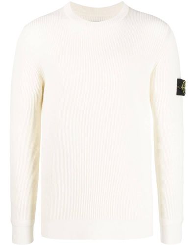 Stone Island Compass-patch Round-neck Sweater - White