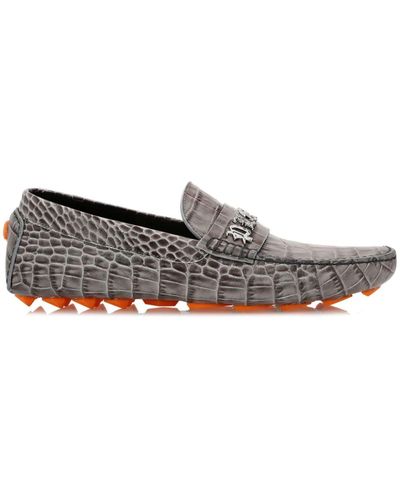Philipp Plein Crocodile-embossed Leather Loafers - Gray