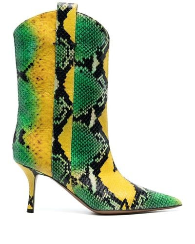The Saddler Pithon-print Leather Boots - Green