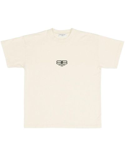 Balenciaga Logo-embroidered Cotton T-shirt - Natural