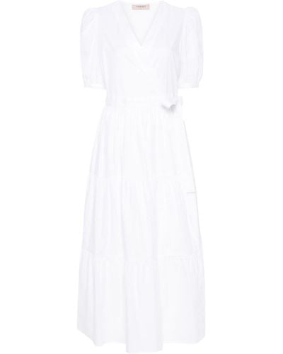 Twin Set Robe longue en coton à carreaux vichy - Blanc