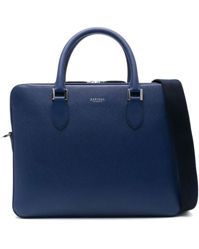 Aspinal of London Slim Leather Briefcase - Blue