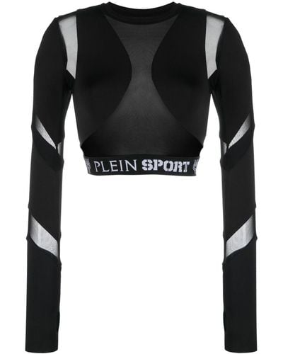 Philipp Plein Cut-out Detail Long-sleeved Crop Top - Black